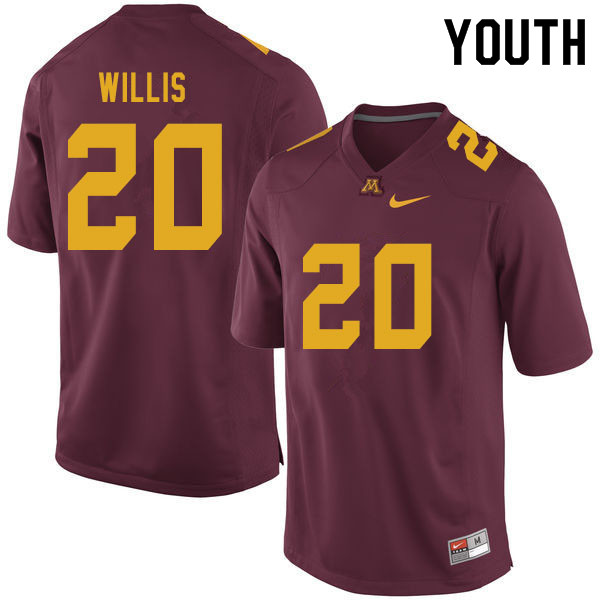Youth #20 Donald Willis Minnesota Golden Gophers College Football Jerseys Sale-Maroon